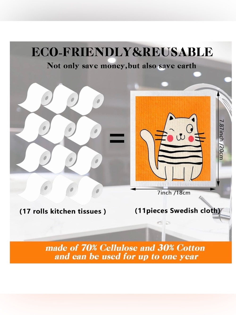 Kittens Swedish dishcloths COLORFUL novelty gift idea reusable towels 6 pcs CATS - Picture 4 of 7